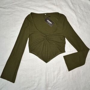 AVANOVA Women's Army Green Long Sleeve Knit Ribbed Crop Top